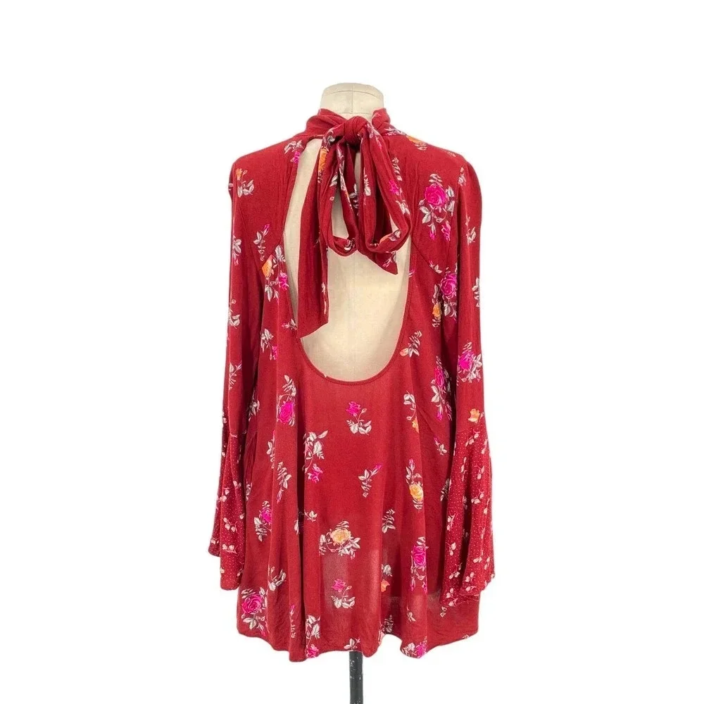 Free People Tate Tunic Dress in Vintage Combo Red Floral‎ Print Size Medium
